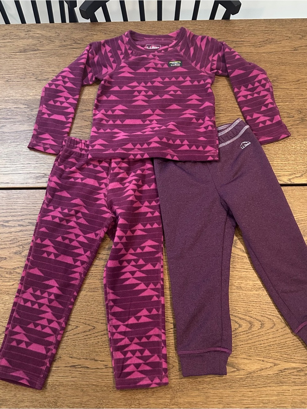 L.L.Bean Toddler Girls 4T Fleece Base Layer Set 3 Piece Purple Pink Bundle